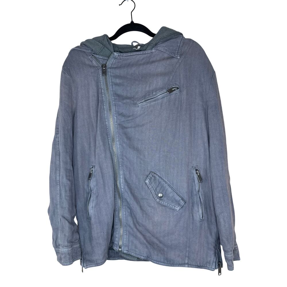 Free People Grunge Gray Double Layer 2-Fer Jacket Coat Snap Zip Pockets Size XS